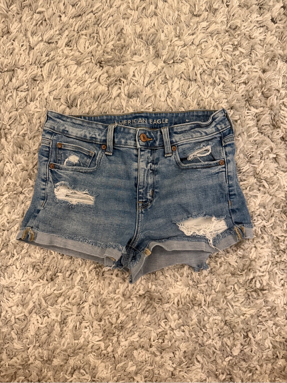 American Eagle Ripped Light Blue Denim Stretch Shorts